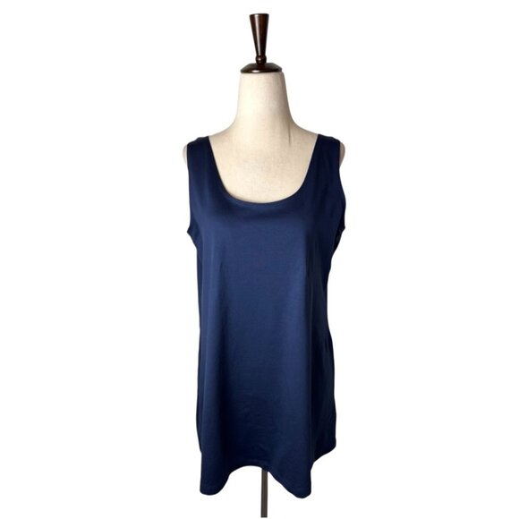 A'nue Ligne Tank Top Women XL Navy Blue Scoop Neck The Longer High Shell Top - Picture 2 of 10